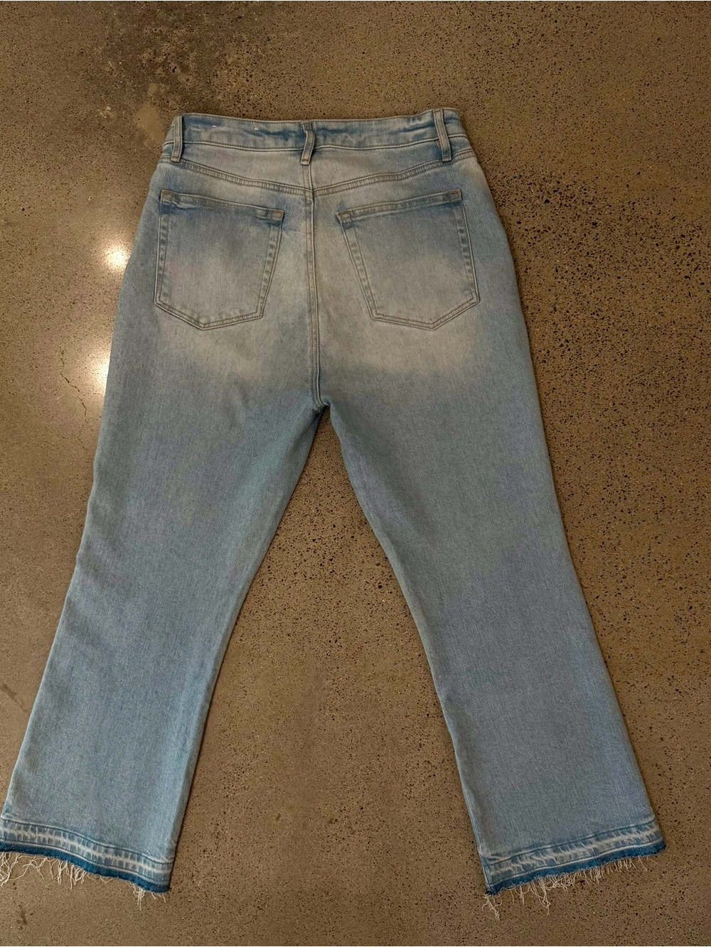 LOFT The Kick Crop Light Blue Fringe Edge Faded Jeans